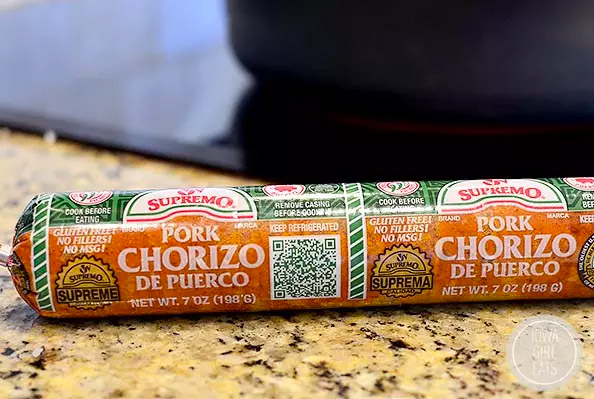a tube of chorizo on the countertop