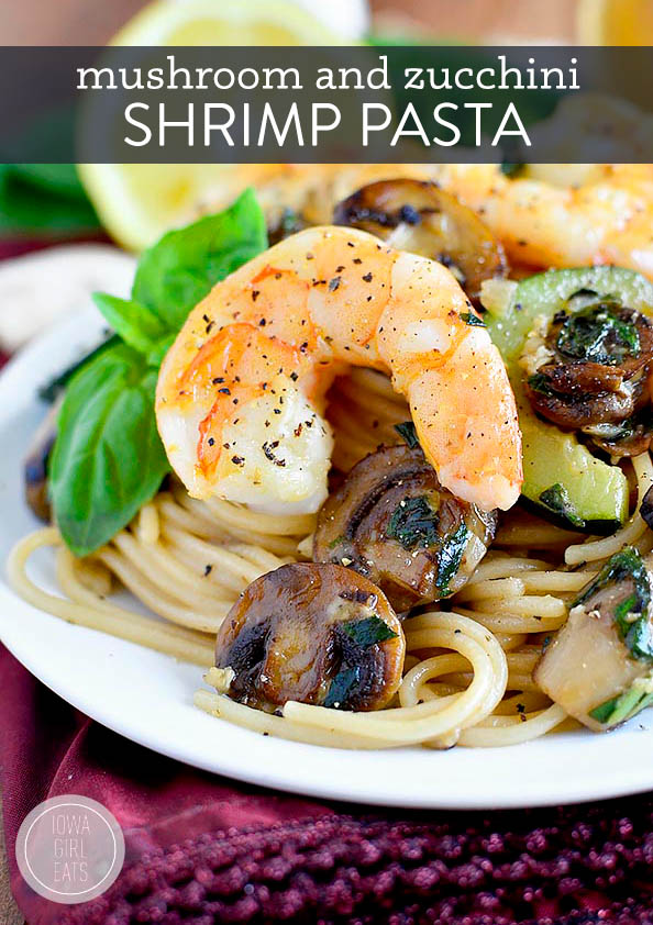 vegetable pasta with shrimp on a plate