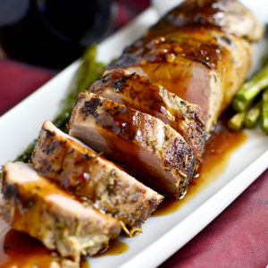 Quick Roasted Pork Tenderloin with Fig and Chili Sauce is a delicious 30 minute meal with bold, mouthwatering flavors. #glutenfree #dairyfree | iowagirleats.com