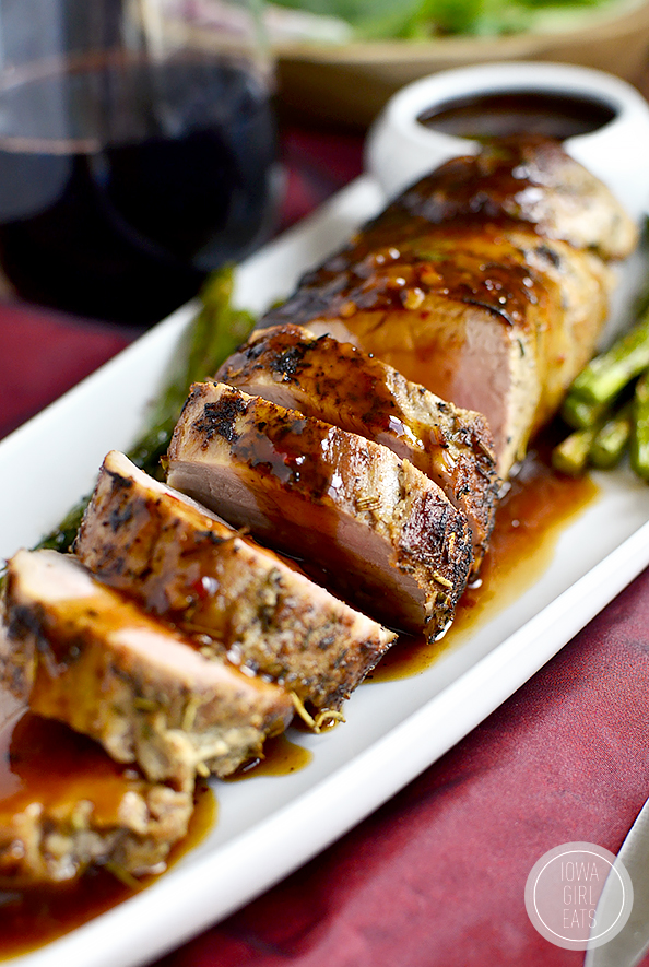 Quick Roasted Pork Tenderloin with Fig and Chili Sauce is a delicious 30 minute meal with bold, mouthwatering flavors. #glutenfree #dairyfree | iowagirleats.com