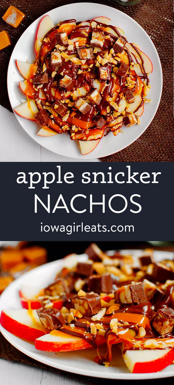 photo collage of apple snicker nachos