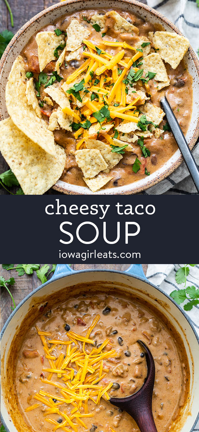 photo collage of cheesy taco soup