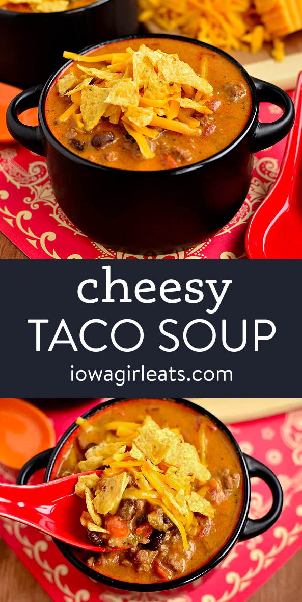 photo collage of cheesy taco soup