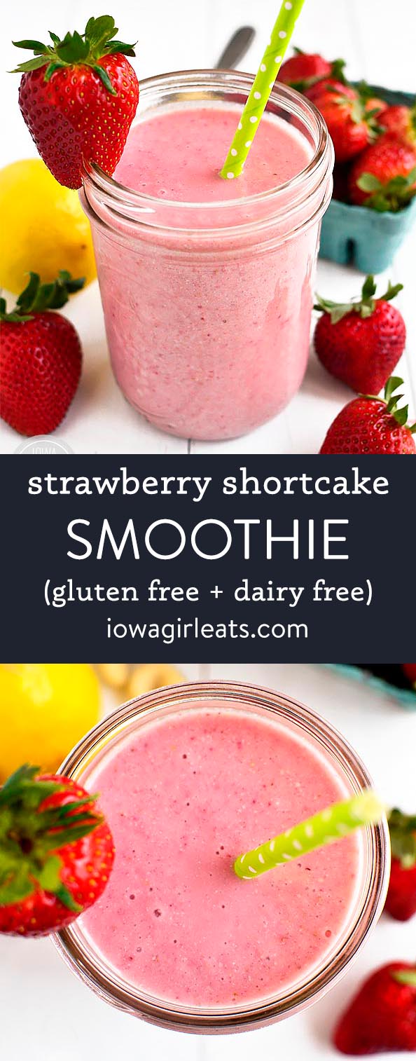Photo collage of strawberry shortcake smoothie