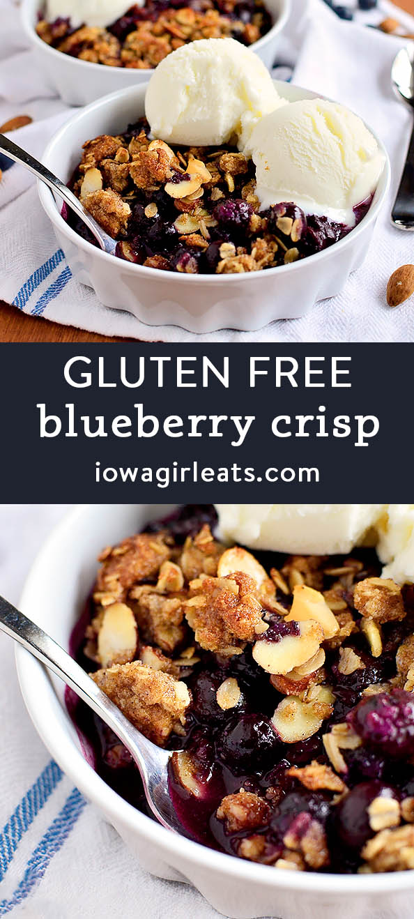 Photo collage of gluten free blueberry crisp