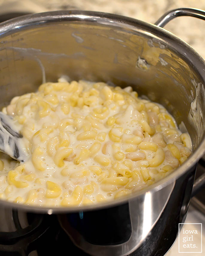 gluten free pasta cooking in skim milk
