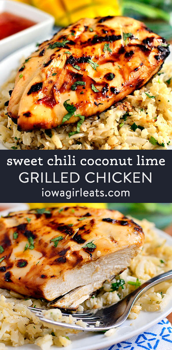 photo collage of sweet chili coconut lime grilled chicken