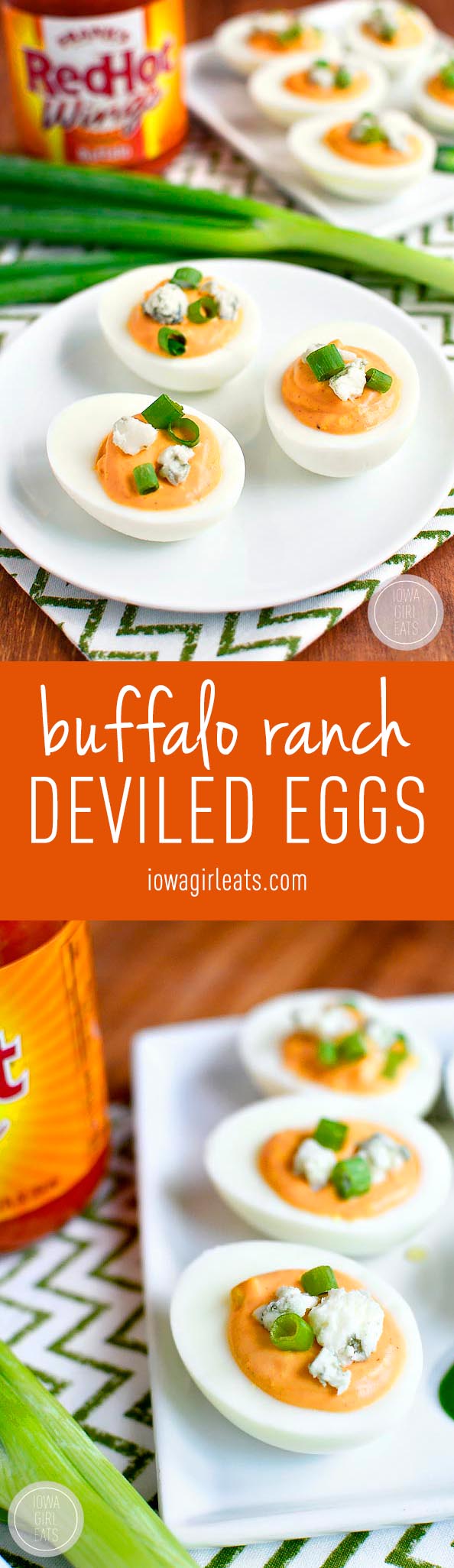 Buffalo Ranch Deviled Eggs are truly devilish-tasting thanks to spicy buffalo wing sauce and cooling ranch dressing in the mix! #glutenfree | iowagirleats.com