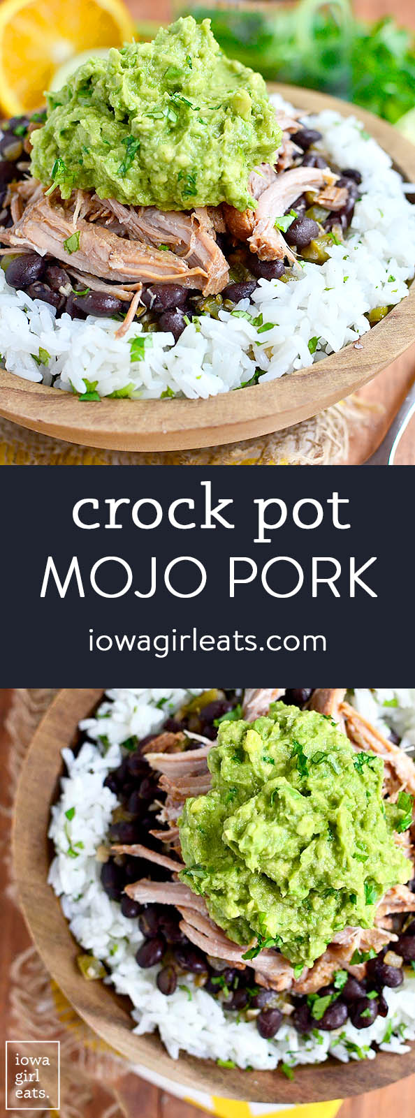 Photo collage of crock pot mojo pork