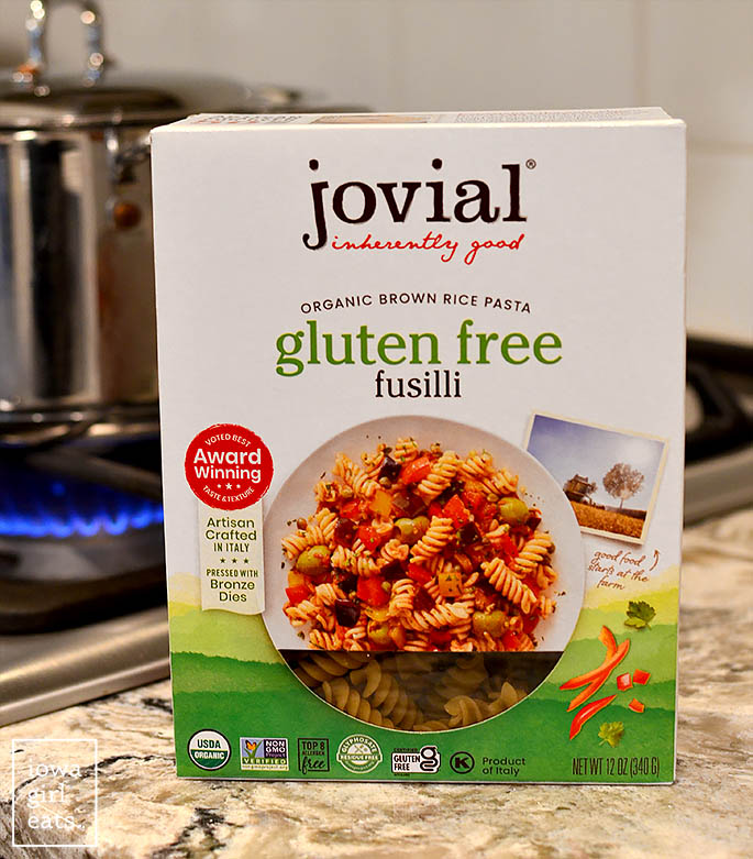 box of jovial rotini next to a pot of water