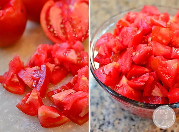 chopped ripe tomatoes in a bowl