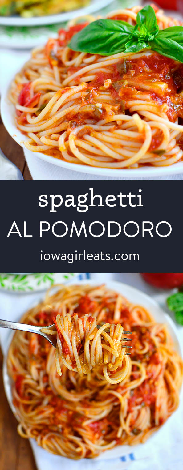 Photo collage of spaghetti al pomodoro