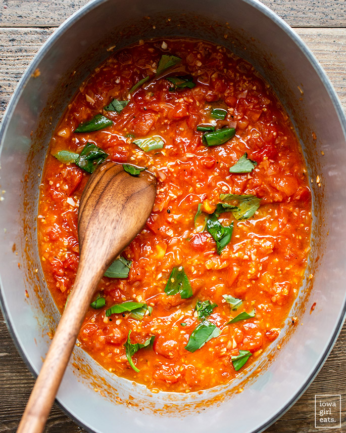 big cooking pot of fresh pomodoro sauce