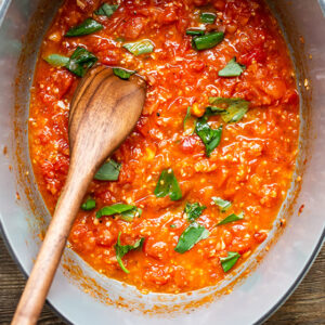 big cooking pot of fresh pomodoro sauce