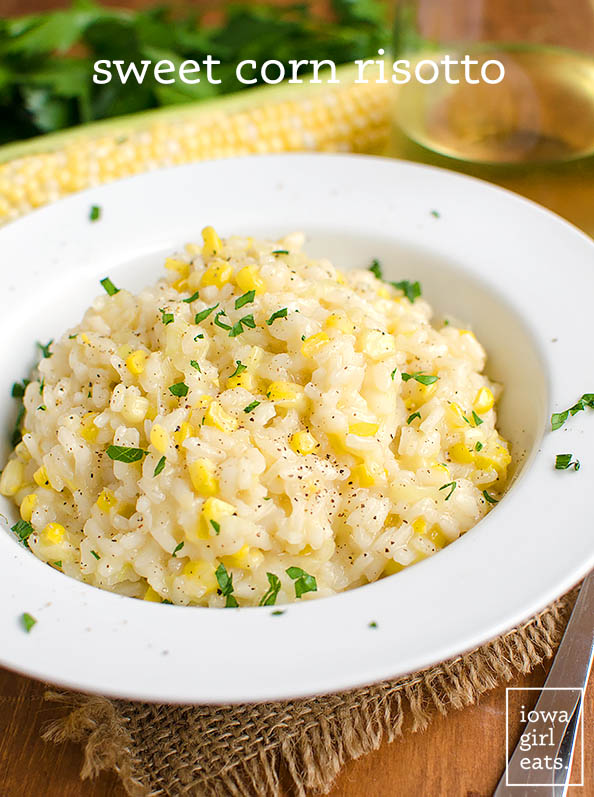 sweet corn risotto in a bowl