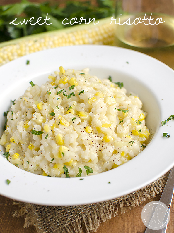 Sweet Corn Risotto is a celebration of summer. Creamy and decadent yet light and perfect for warm evenings. #glutenfree | iowagirleats.com