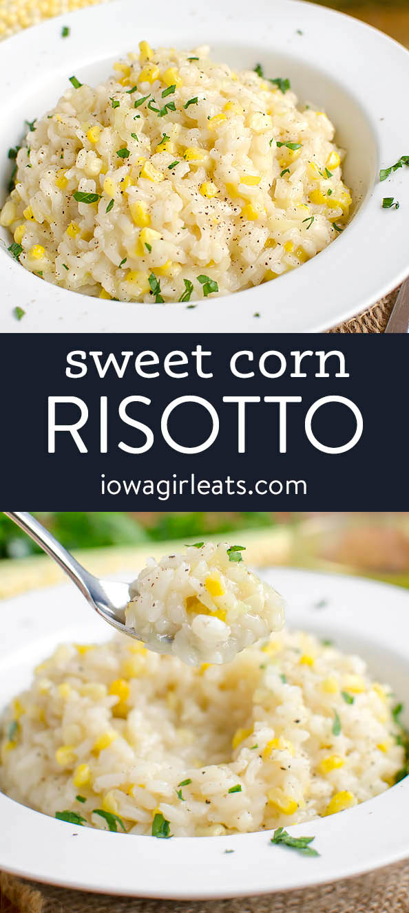 photo collage of sweet corn risotto