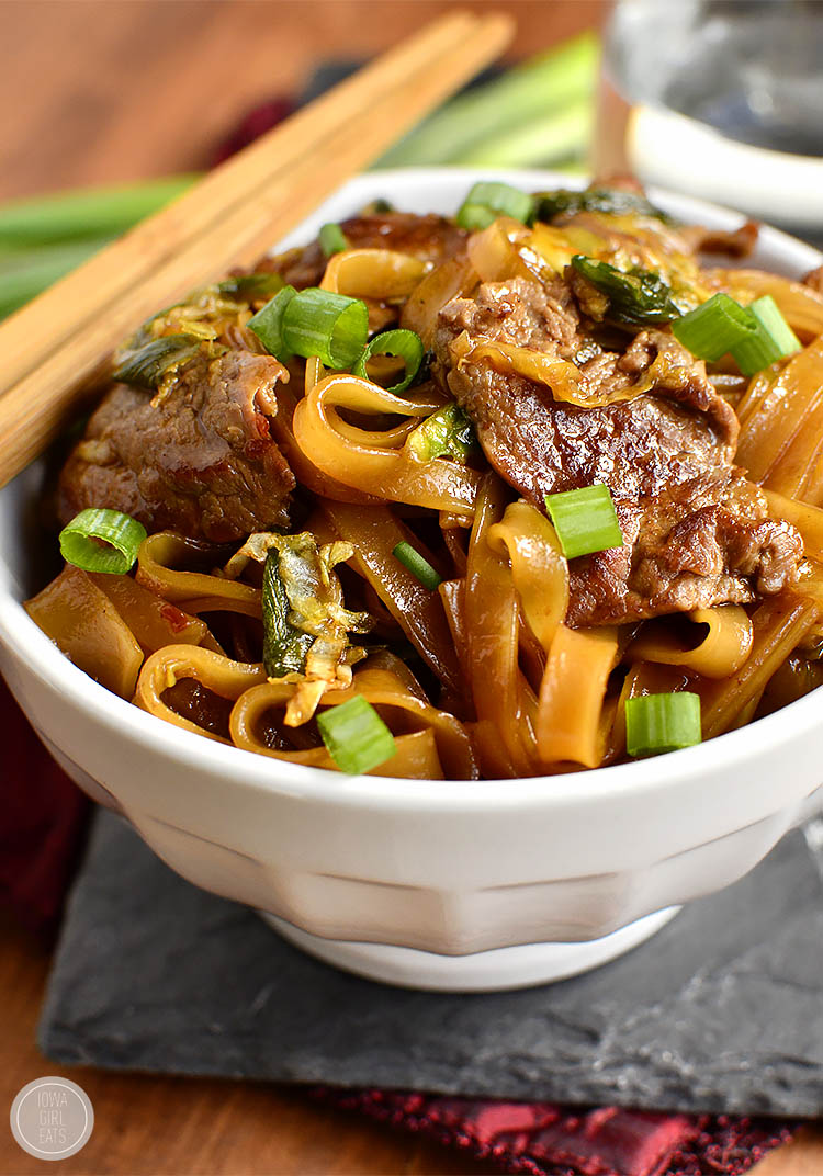 Gluten-Free Mongolian Beef Noodle Bowls taste just like take out, swapping rice for chewy rice noodles! | iowagirleats.com