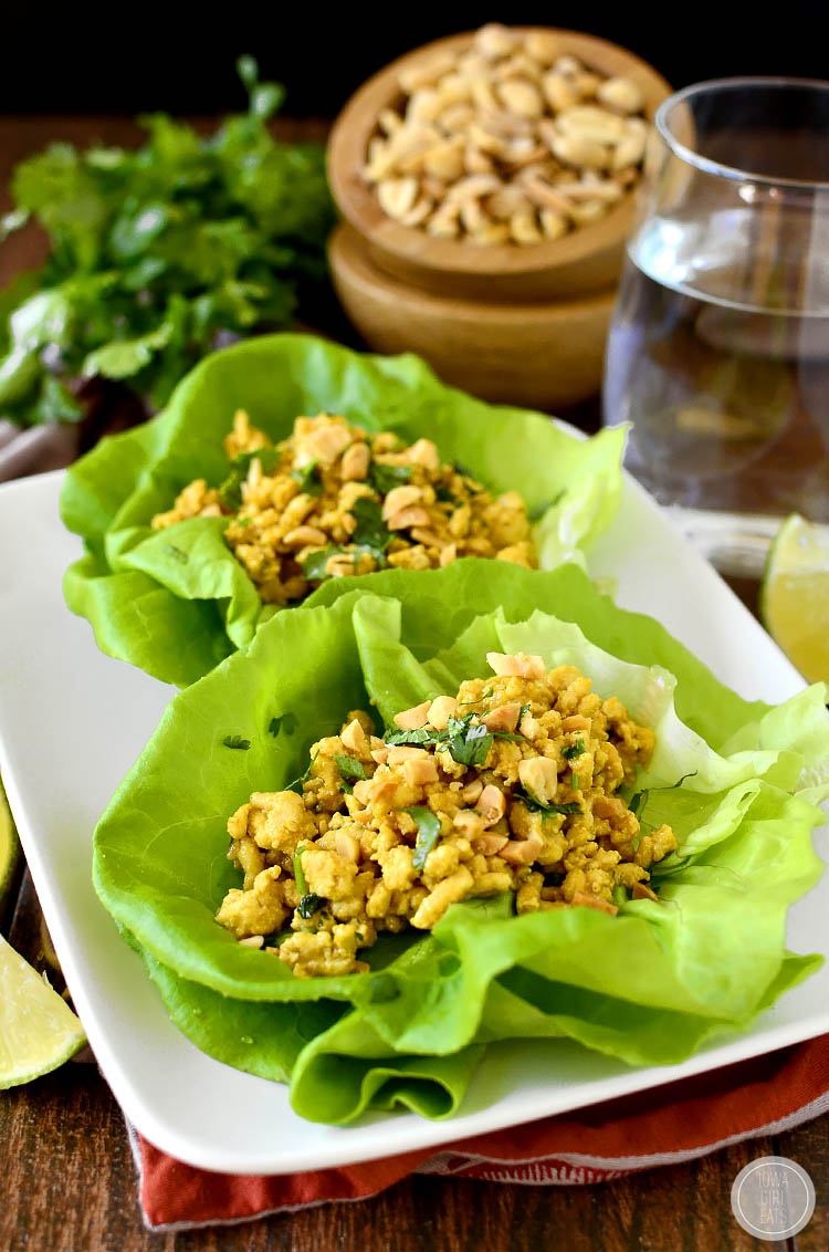 20 Minute Chicken Satay Lettuce Wraps give you all the flavor of Chicken Satay with Peanut Sauce in a snap! | iowagirleats.com
