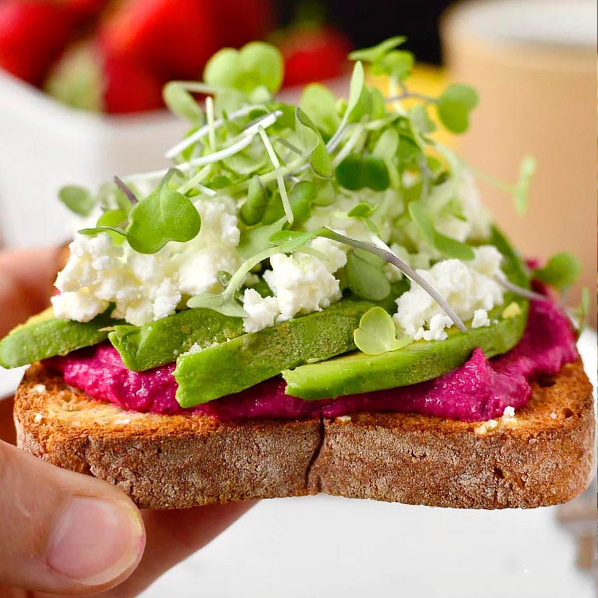 Avocado and Shortcut Beet Hummus Toast