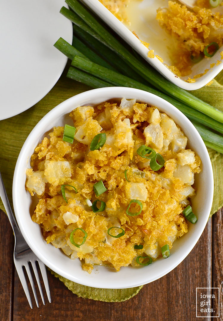 Gluten-Free Party Potatoes Deluxe has all the decadent, craveable flavor as the original, but is completely gluten-free! | iowagirleats.com