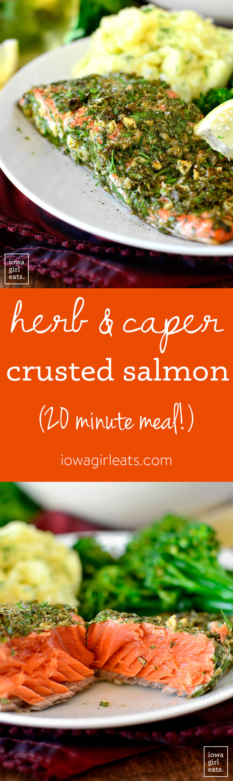 Herb and Caper Crusted Salmon is a light and healthy gluten-free dinner that takes just 20 minutes start to finish! | iowagirleats.com