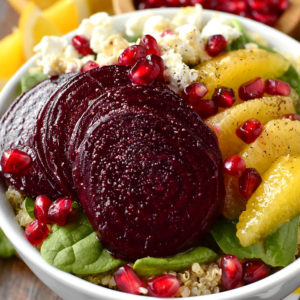 Roasted Beet, Orange, and Pomegranate Power Bowls will power you through your day. Packed with vibrant, good-for-you ingredients! | iowagirleats.com