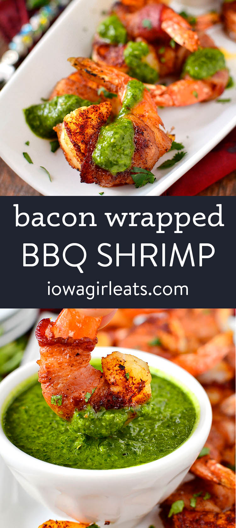 photo collage of bacon wrapped bbq shrimp
