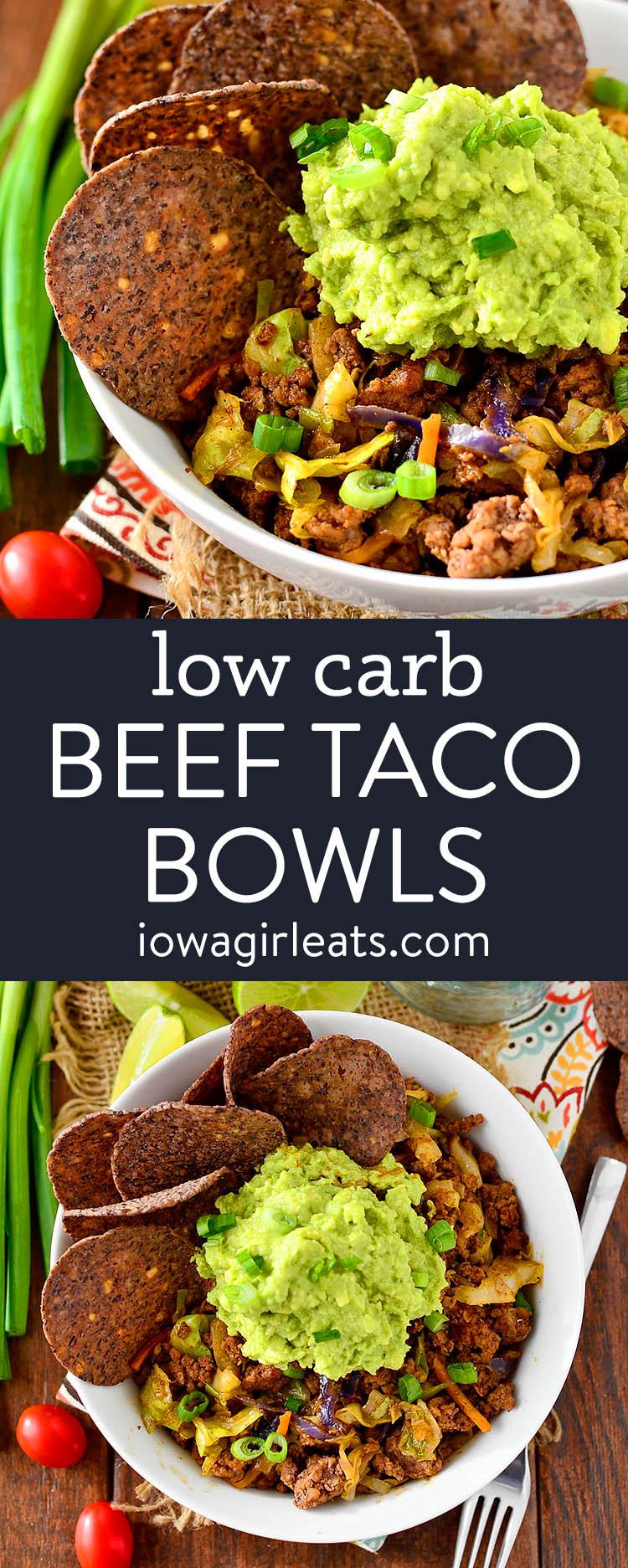 photo collage of low carb beef taco bowls