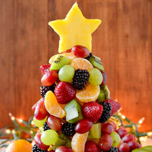 fruit christmas tree on a platter