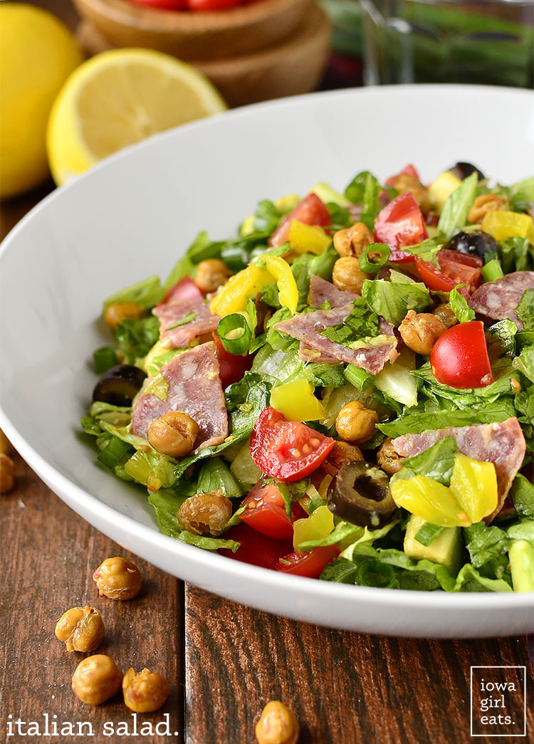 Italian Salad tastes just like a fresh Italian Sub from the deli. Fresh, healthy, and gluten-free! | iowagirleats.com