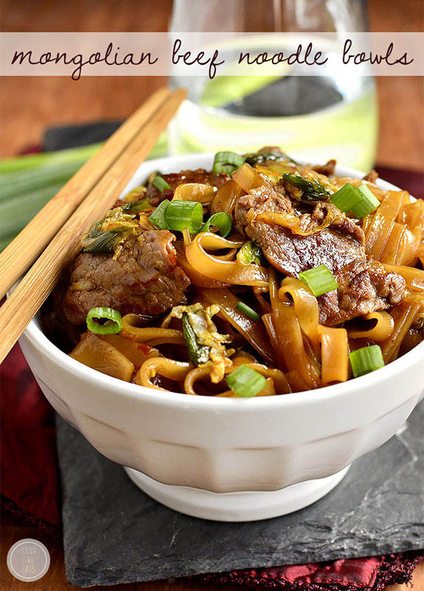 Mongolian Beef Noodle Bowls taste just like take out, swapping rice for chewy rice noodles! | iowagirleats.com
