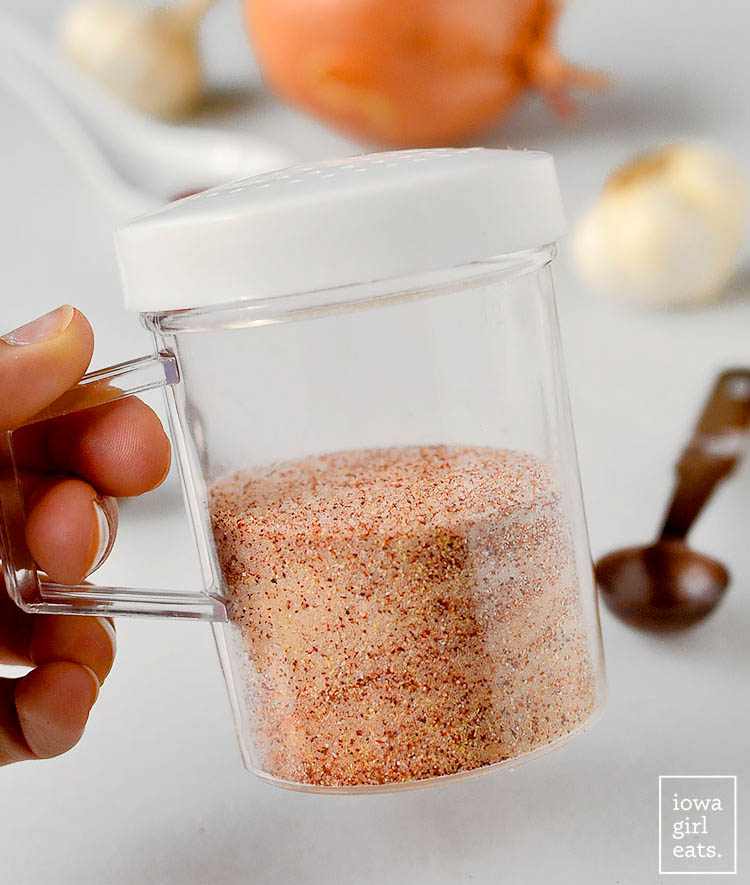 homemade gluten free seasoned salt in a shaker
