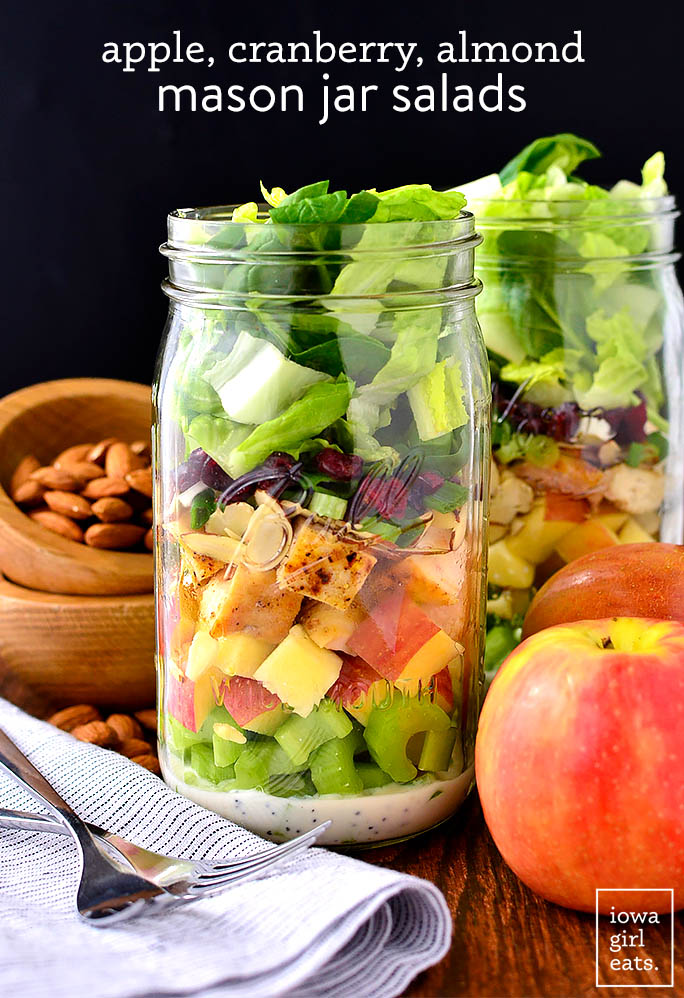 Apple, Cranberry, Almond Mason Jar Salads - Iowa Girl Eats