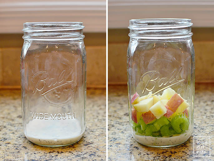 ingredients for a salad layered in a mason jar