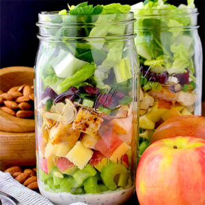 large layered salad in a mason jar