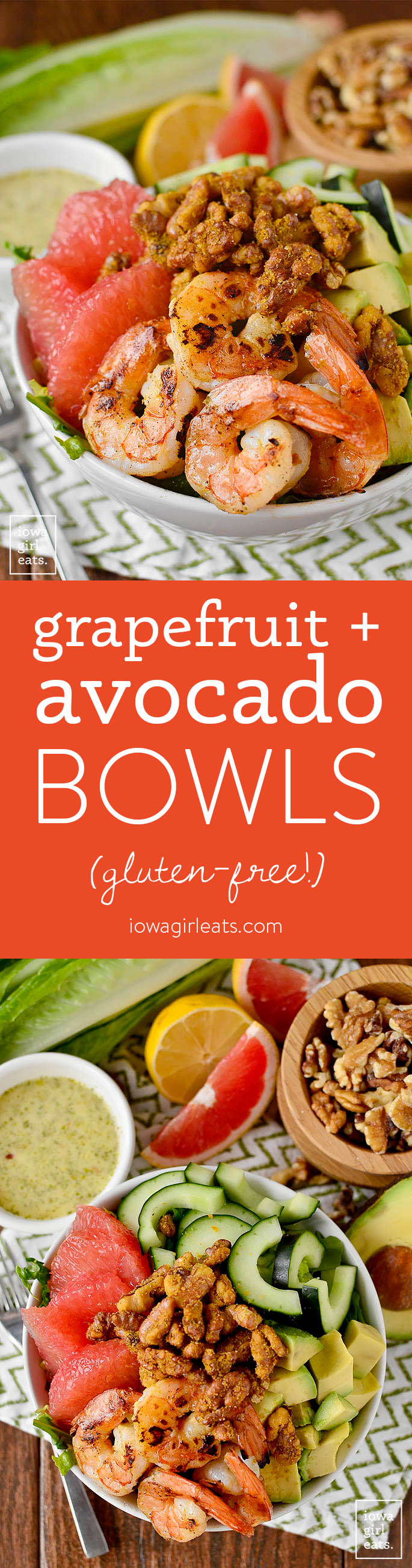 Grapefruit + Avocado Bowls are fresh and healthy, with a delicious and addicting, easy walnut topping! | iowagirleats.com
