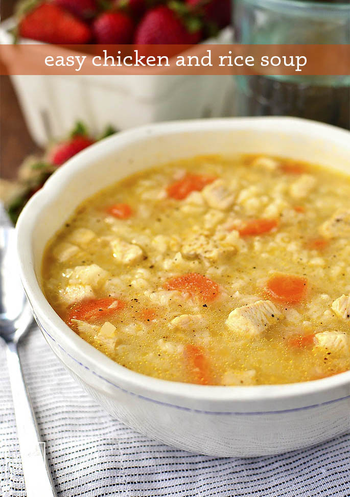 Easy Chicken and Rice Soup is a quick and easy gluten-free soup recipe that the entire family will love. Healthy comfort food in a bowl! | iowagirleats.com