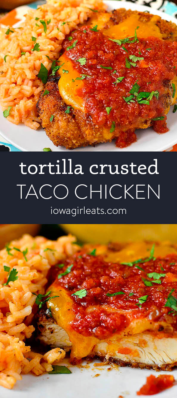 Photo collage of Tortilla Crusted Taco Chicken