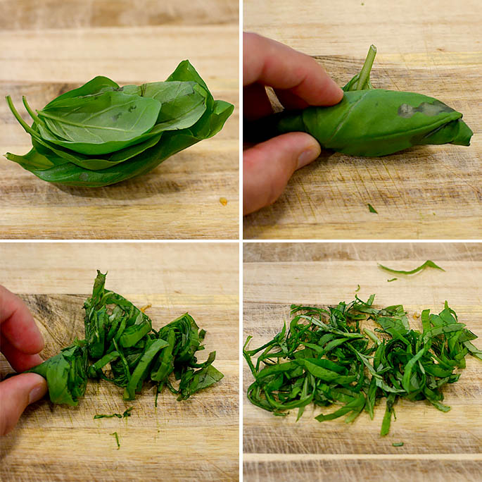 steps for how to chiffonade basil
