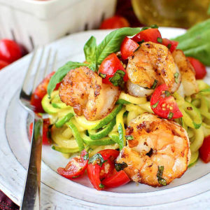 Garlicky Tomato-Basil Shrimp with Zoodles