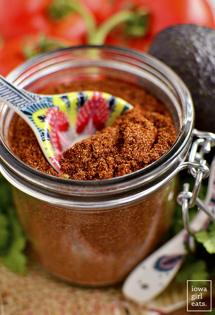 Large Batch Homemade Taco Seasoning is a cinch to prepare and ready when you are for taco night! Full of spice cupboard staples and free from gluten, artificial flavors, and ingredients. | iowagirleats.com