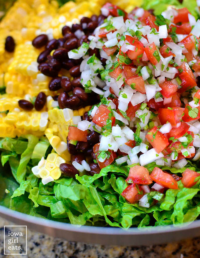 southwestern chopped salad ingredients in a mixing bowl