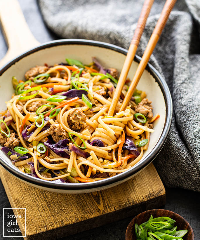 potsticker noodle bowls with chopsticks in the bowl