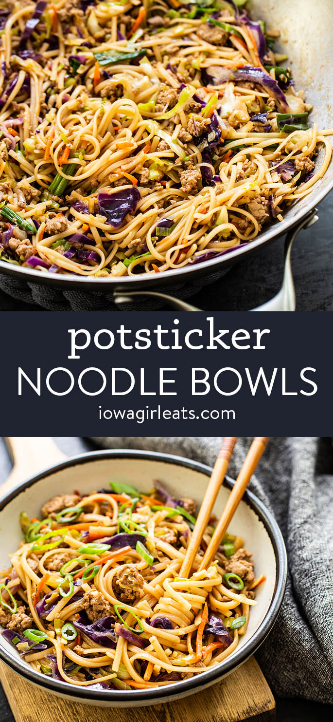 photo collage of potsticker noodle bowls