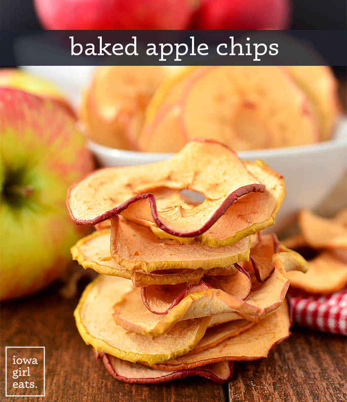 baked apple chips stacked on top of each other