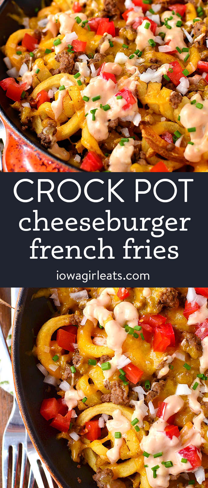 photo collage of crock pot cheeseburger french fries
