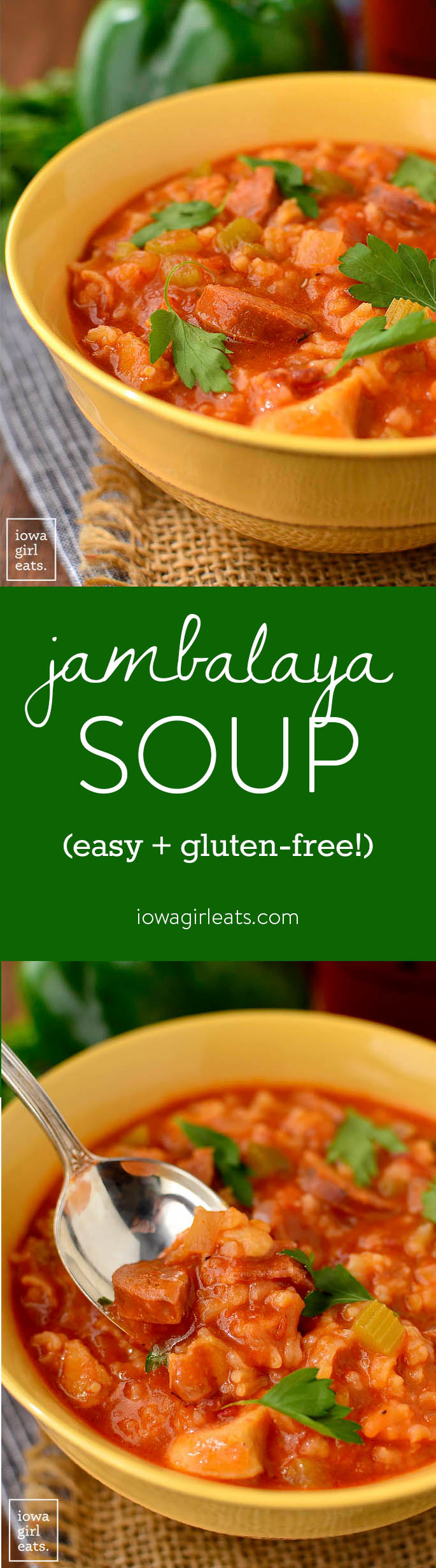Jambalaya Soup is an easy and soul-satisfying gluten-free soup recipe. Slightly thick and perfectly spicy, it's a delicious taste of the south! | iowagirleats.com