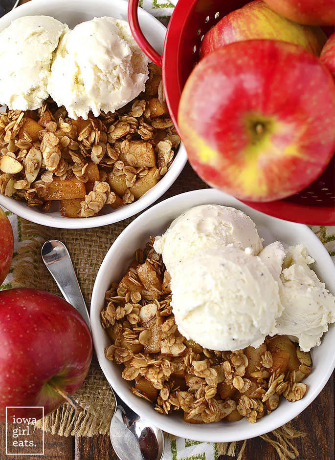 Stovetop Apple Crisp for Two is for when you're craving apple crisp, but don't want to make a big batch that has to bake for an hour. Just 1 skillet and 15 minutes is all you need! | iowagirleats.com