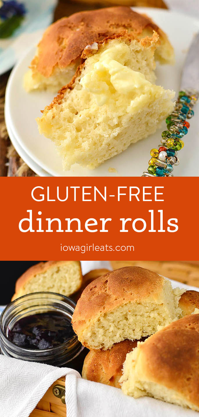 Photo collage of soft and doughy gluten free dinner rolls